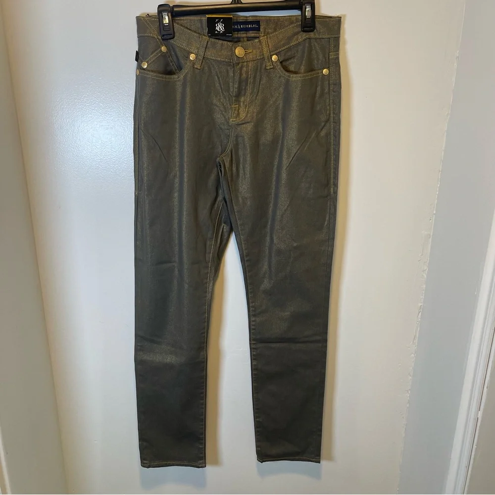 Rock & Republic new money gold shimmer jeans women's size 10 NWT‎
